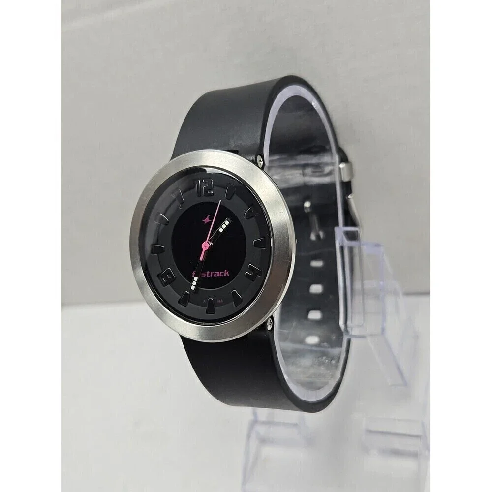 Fastrack 9789PDA Womens Black Pink Quartz Silicone Watch 30m WR New Battery